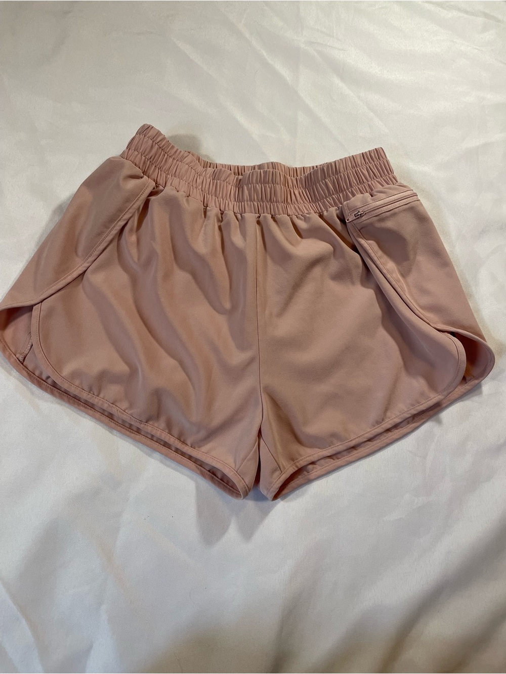 Women’s Pink Athletic Shorts, Stretch Waist, Zip Pocket, High Rise, Size Small‎